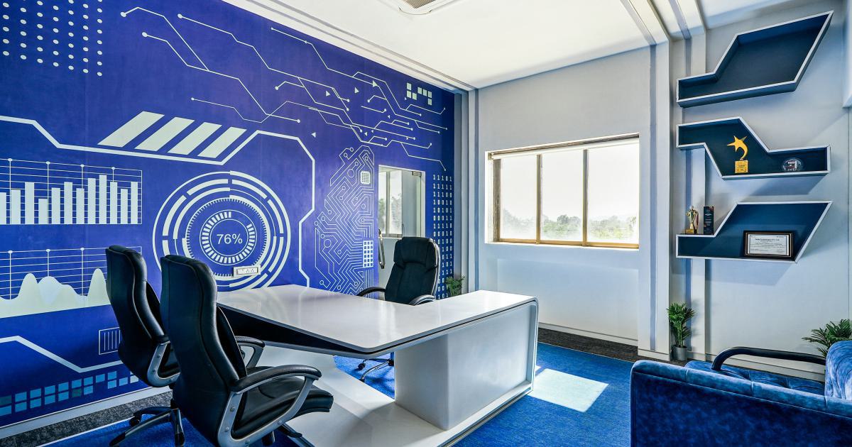 Bureau avec chaise en velours bleu