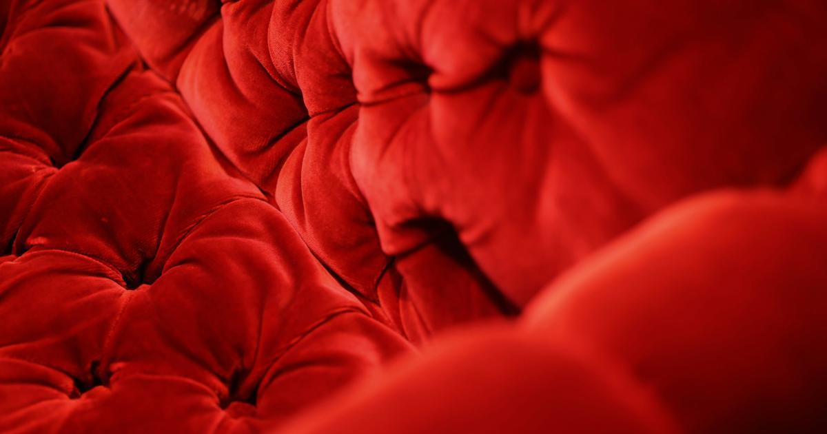 Canapé en velours bordeaux dans un salon