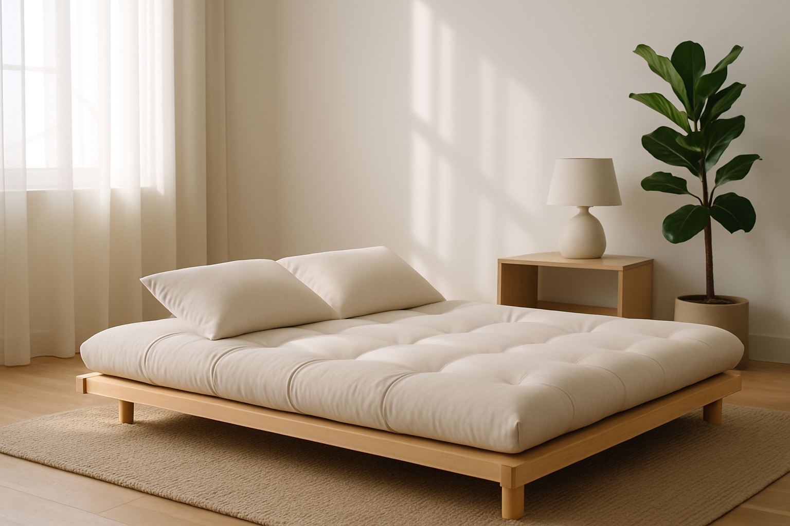 Lit futon Emma au design épuré et élégant, démontrant son intégration parfaite dans un intérieur moderne.