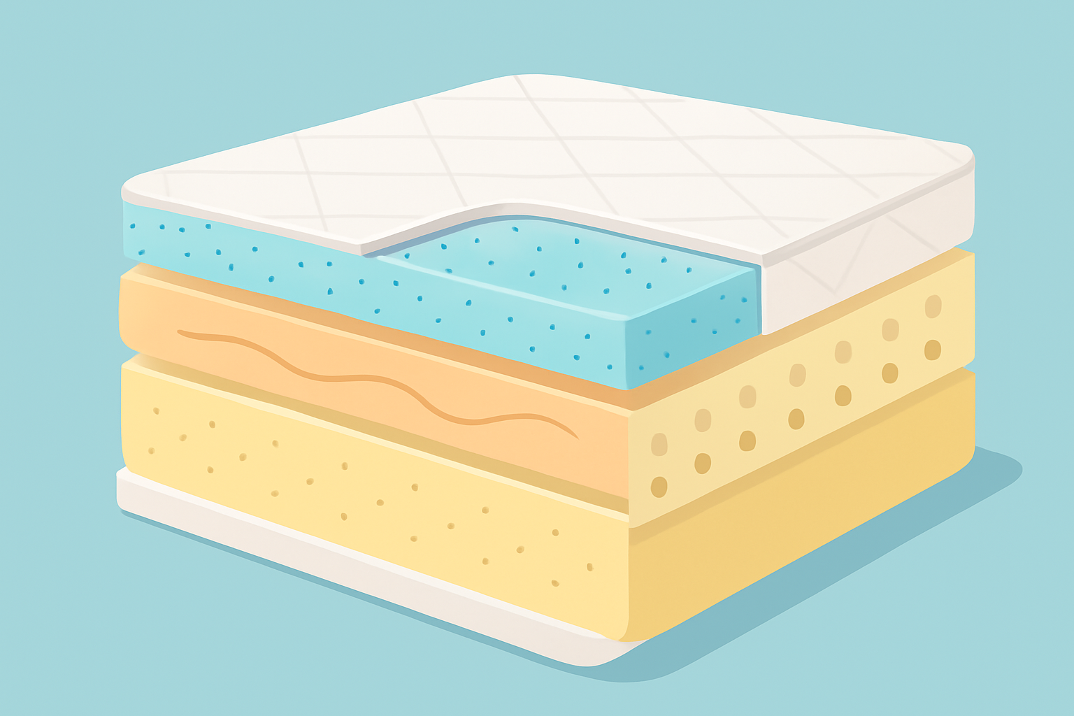 Illustration montrant les différents types de mousse composant un matelas moderne