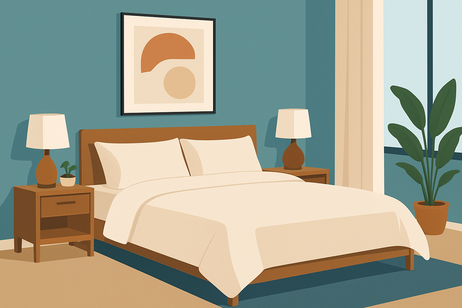 Image illustrant une chambre décorée avec une couette à la taille idéale, mettant en valeur l’harmonie visuelle du lit.