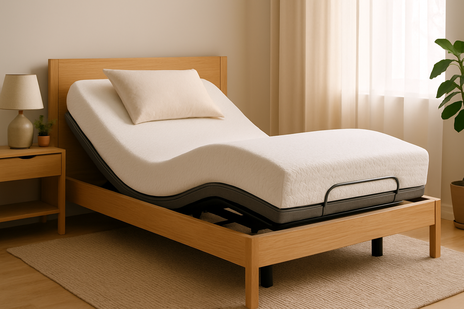 Lit électrique moderne pour 2 personnes avec matelas flexible, illustrant confort et adaptation
