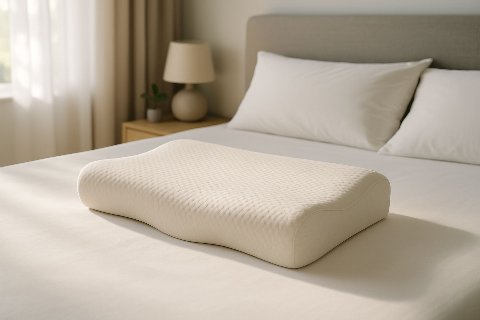 Oreiller rectangulaire ergonomique offrant un soutien optimal pour une meilleure respiration nocturne.