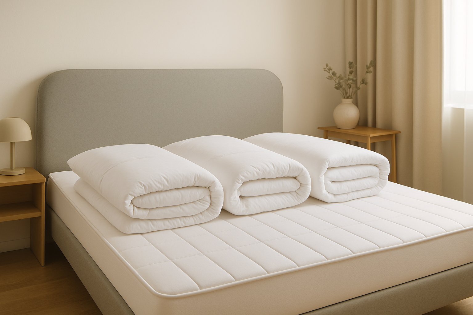 Image illustrant les couettes 180x200 Emma, Tediber et Hypnia en situation dans un lit double