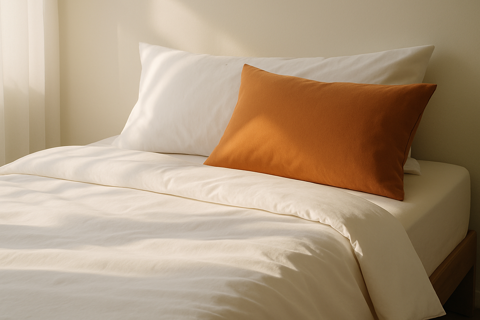 Lit confortable avec draps en coton et taies d