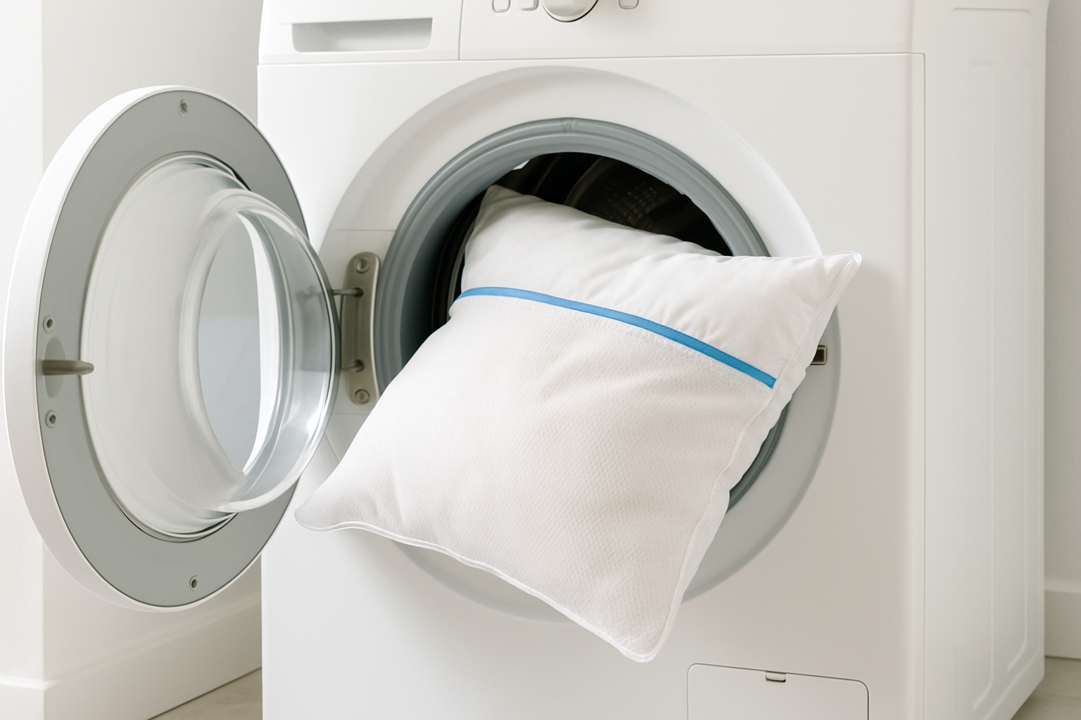 Oreiller placé dans un filet de lavage à l