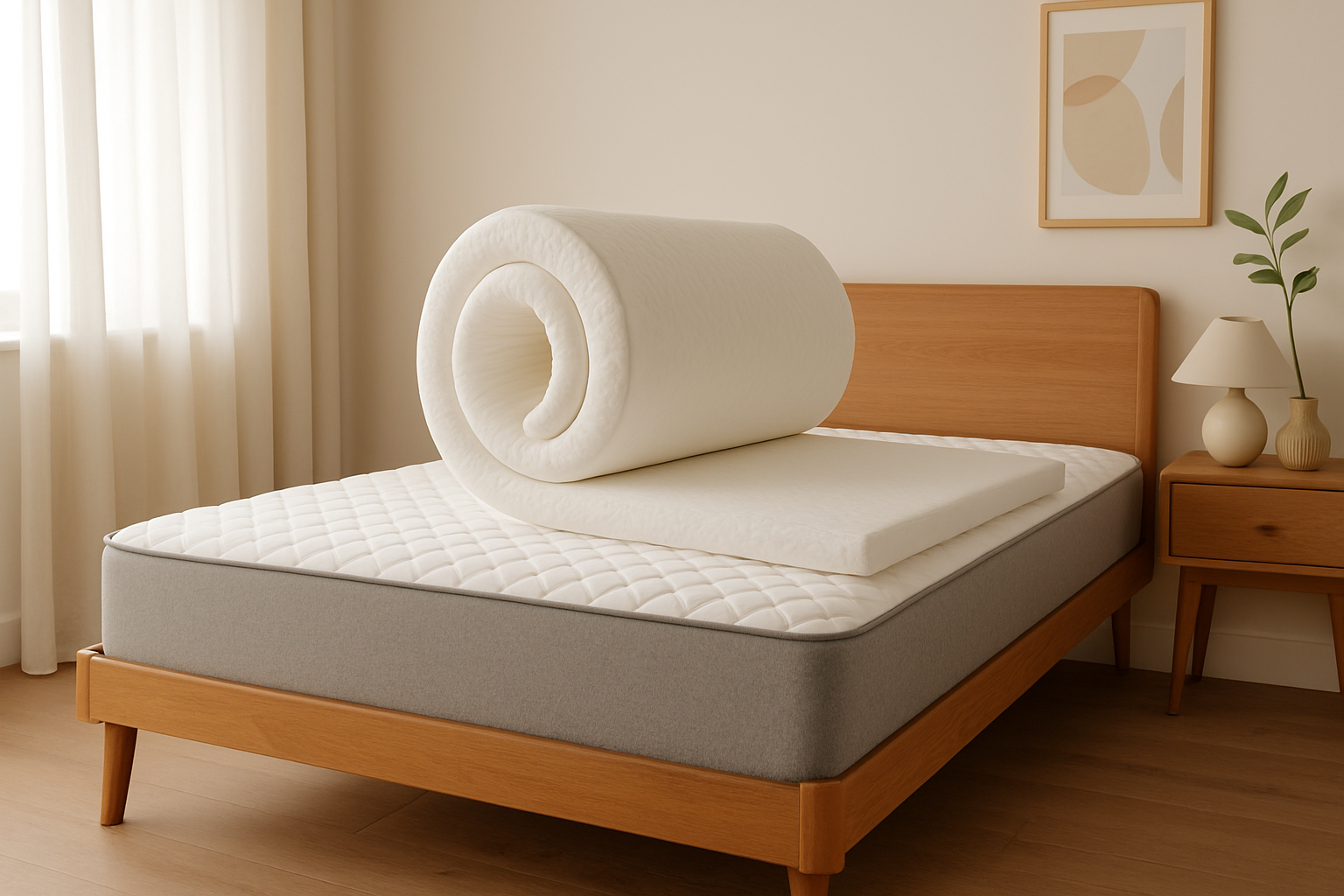 Housse de matelas intégrale Hypnia parfaitement ajustée sur un matelas, illustrant sa couverture complète et sa finition soignée.