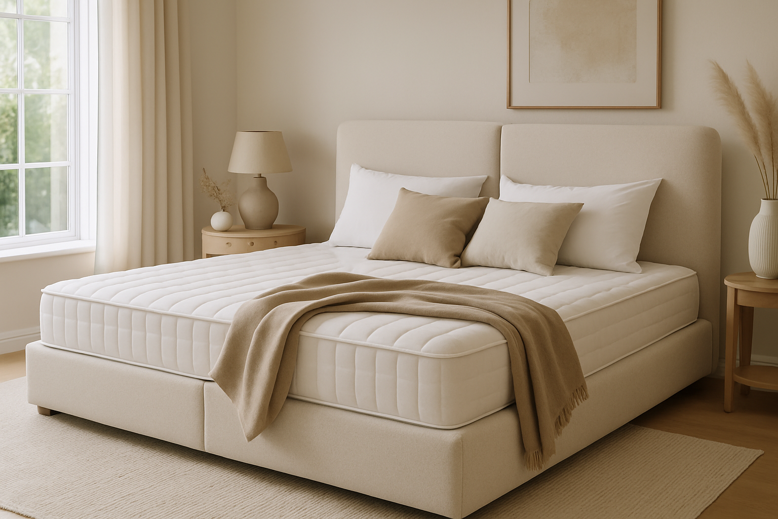 Lit spacieux avec matelas sommier 180x200, illustrant confort et soutien optimal pour un sommeil réparateur