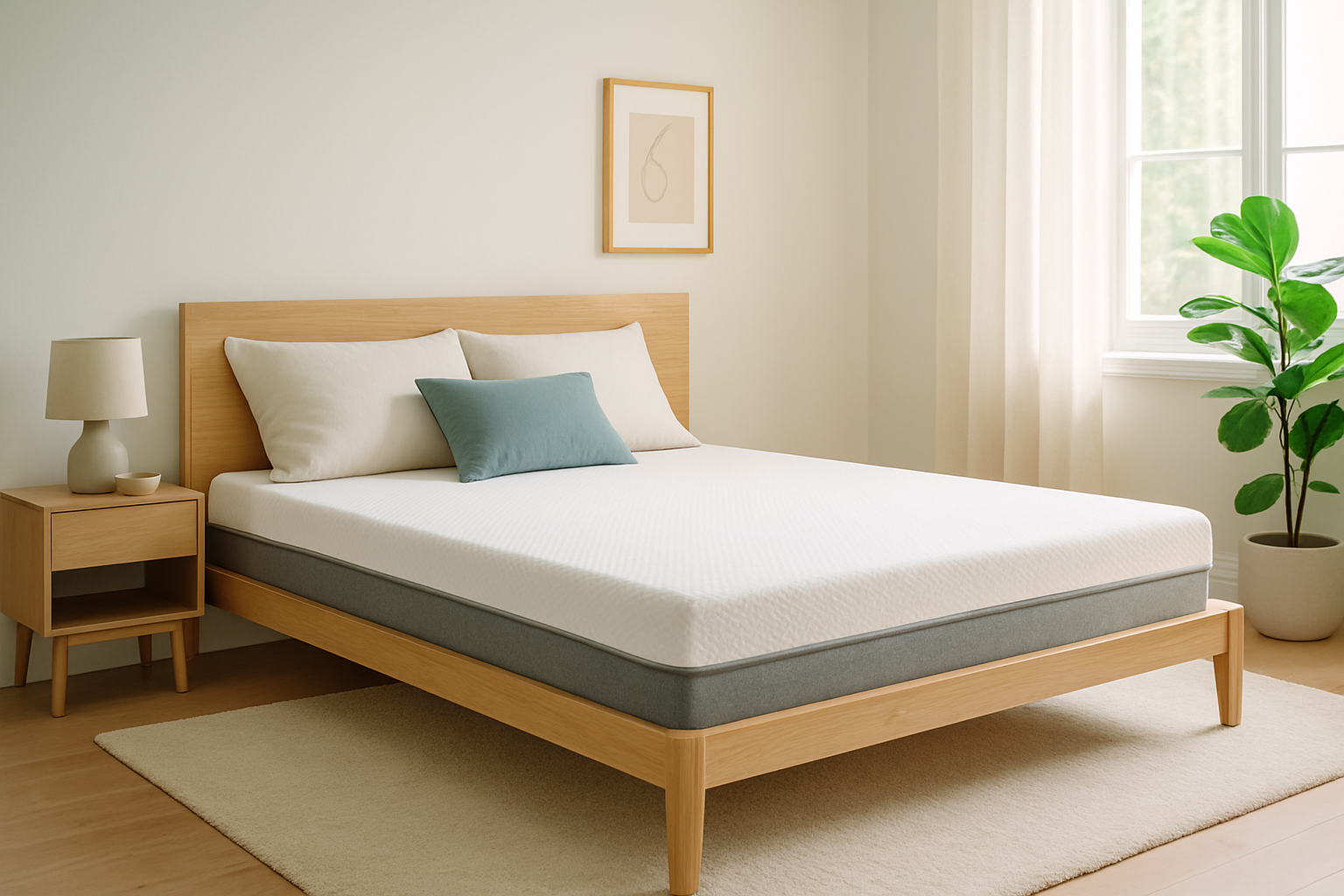 Un matelas mémoire de forme 160x200 dans un intérieur moderne, illustrant confort et espace optimal.