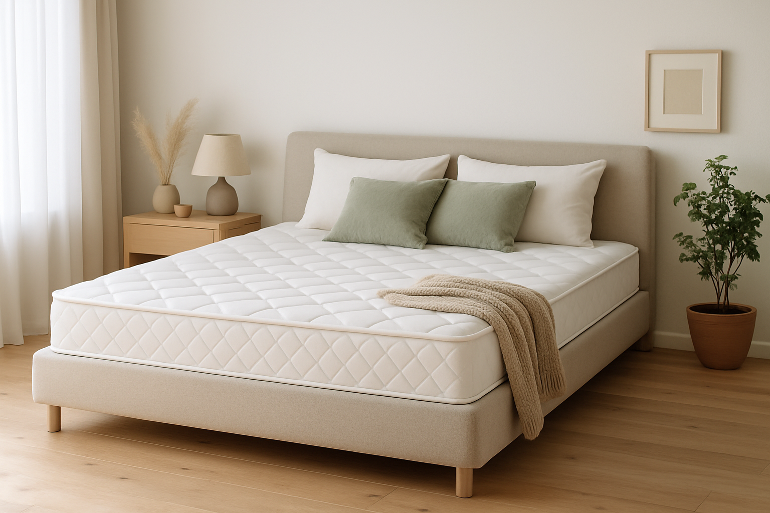 Un sommier et matelas 180x200 dans un cadre contemporain, mettant en valeur confort et espace.