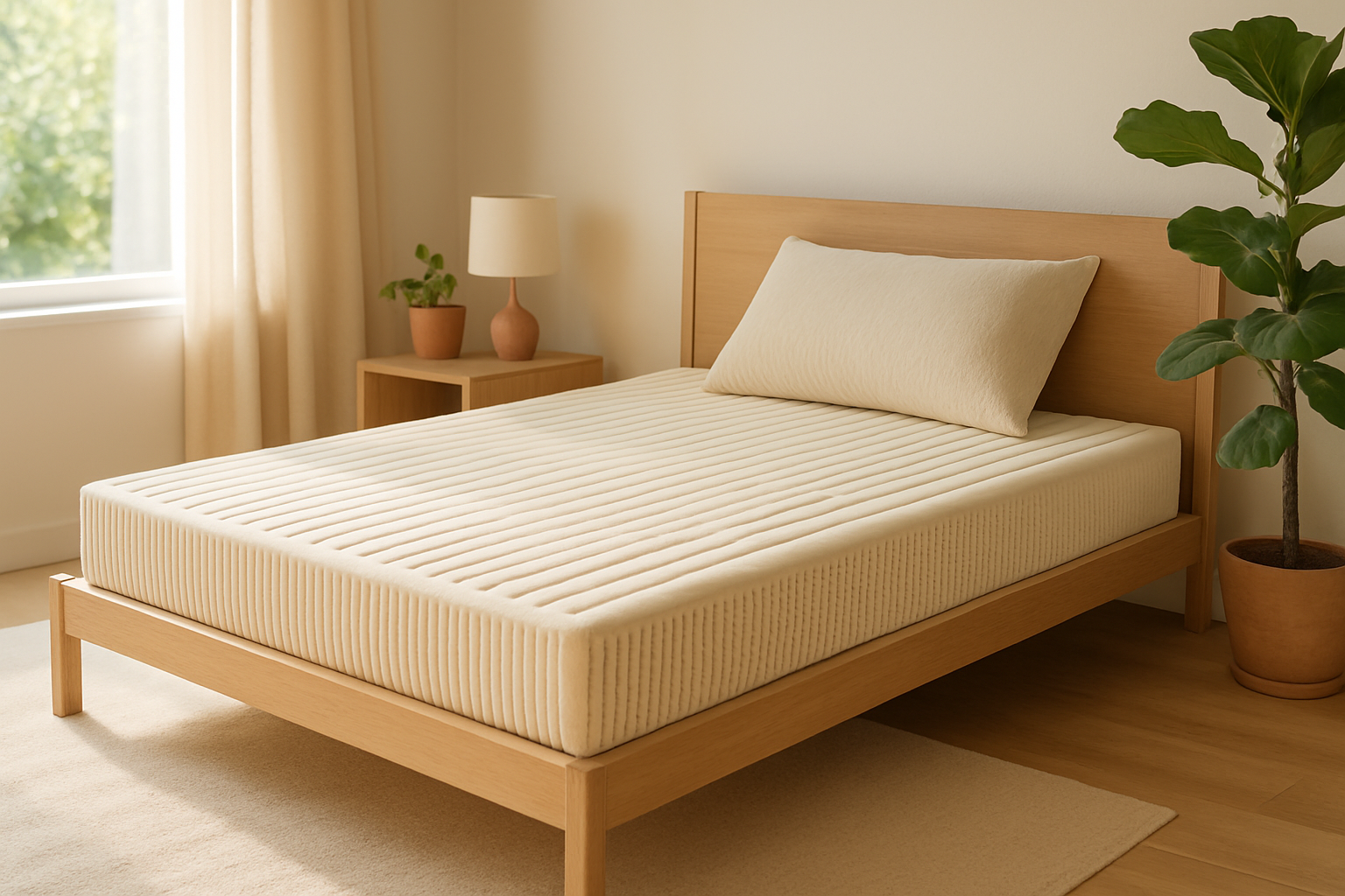 Un matelas 160x200 en latex naturel dans un intérieur moderne et naturel